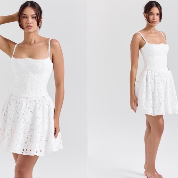 House of CB Elara White Broderie Anglais Mini Dress - Picture 2 of 9